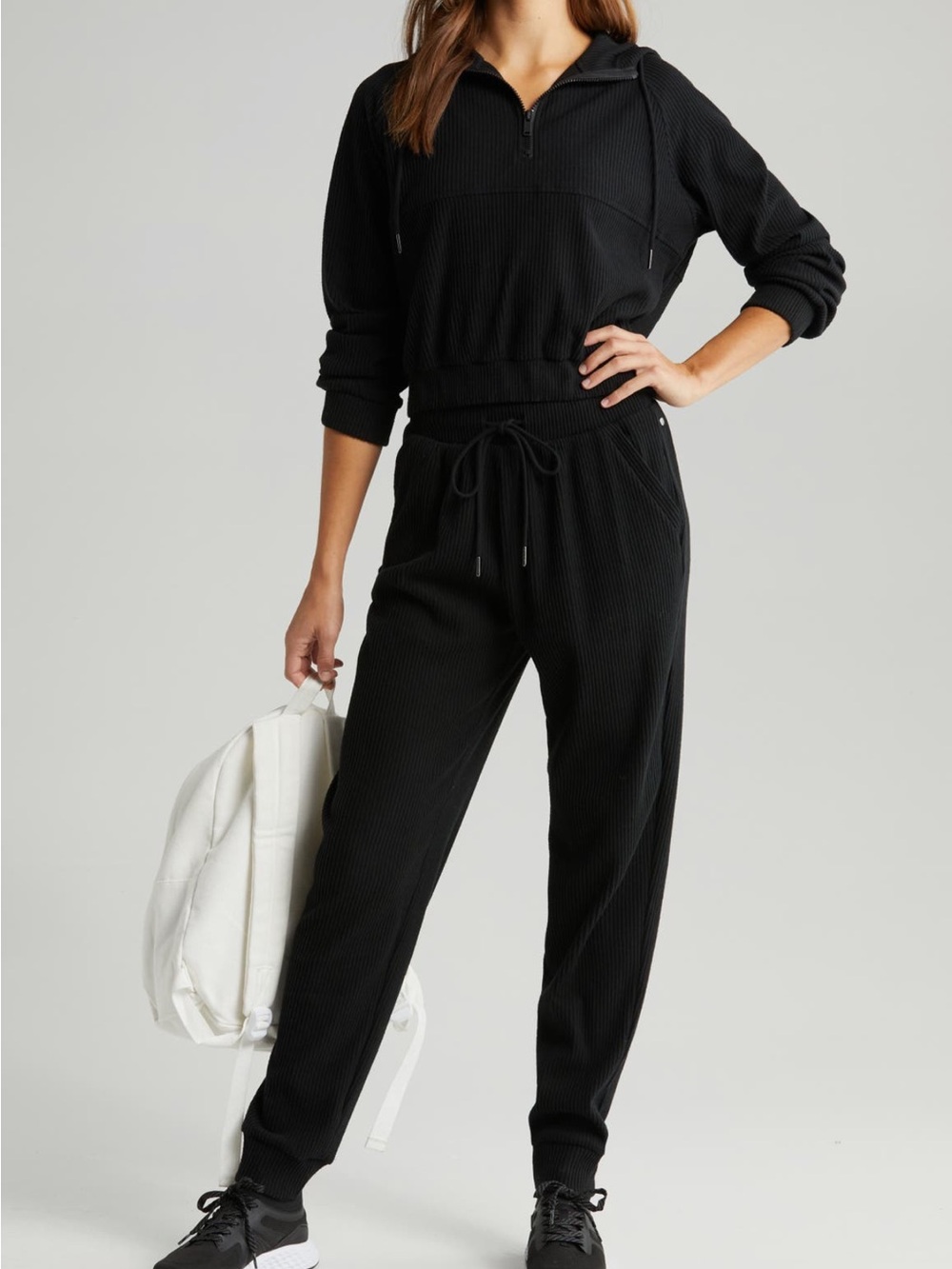 Zella Black Ribbed Hoodie & Joggers Set